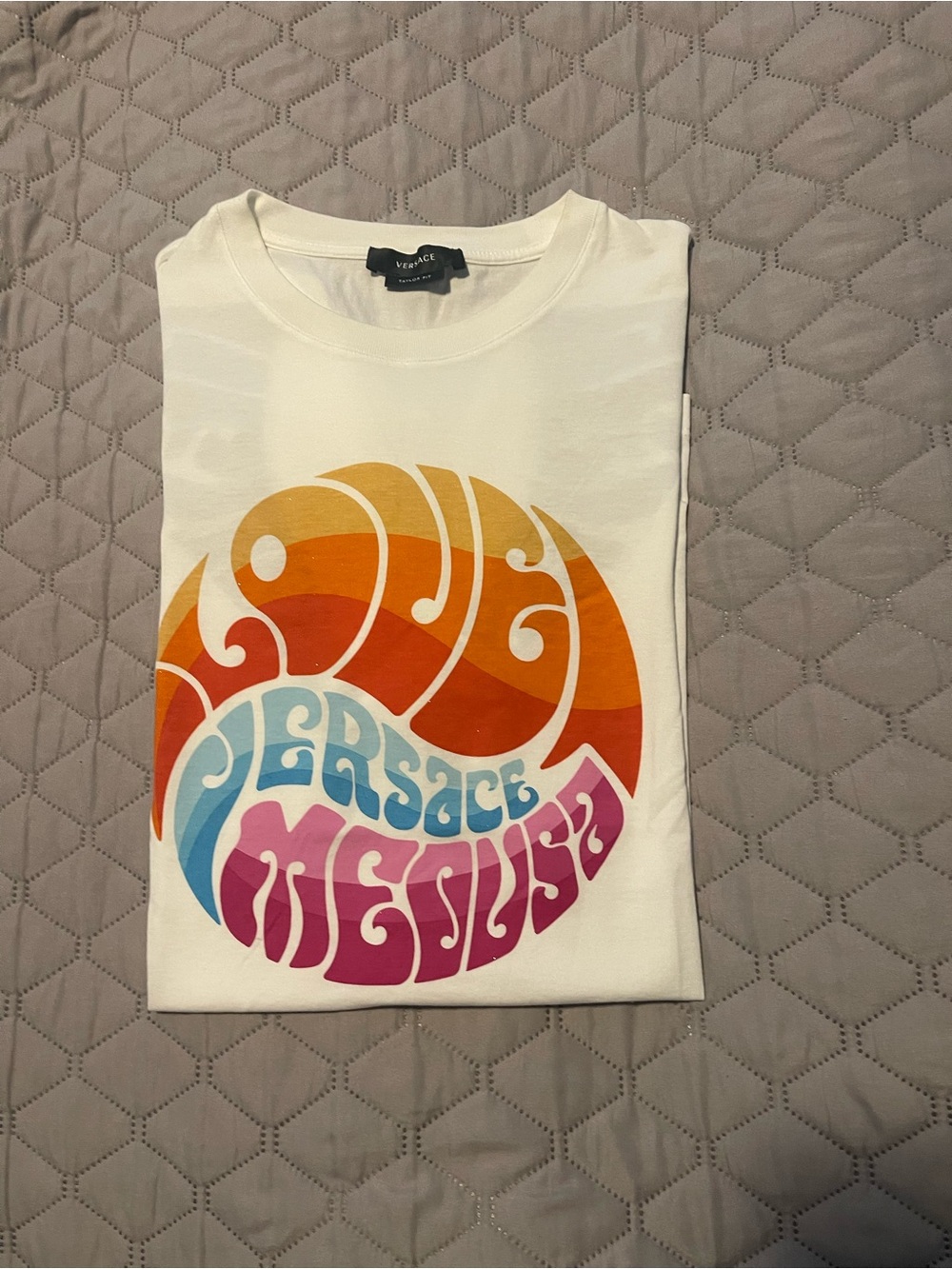 Versace Kids White Tee with Retro Multicolor Swirl Print